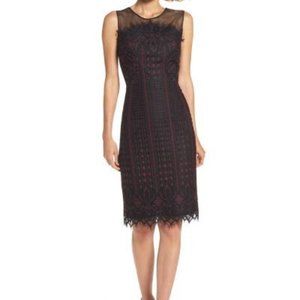 Maggy London Etch Floral Sheath Dress Size 4 Wine